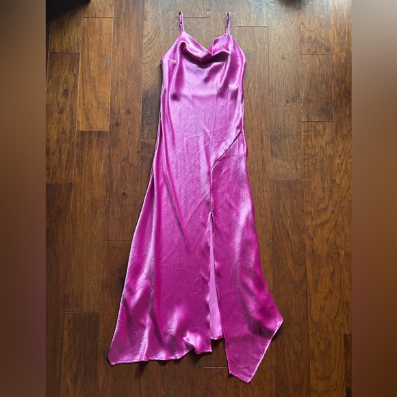 Know One Cares Hot Pink Satin Midi Slip Dress | Size M - Picture 12 of 12